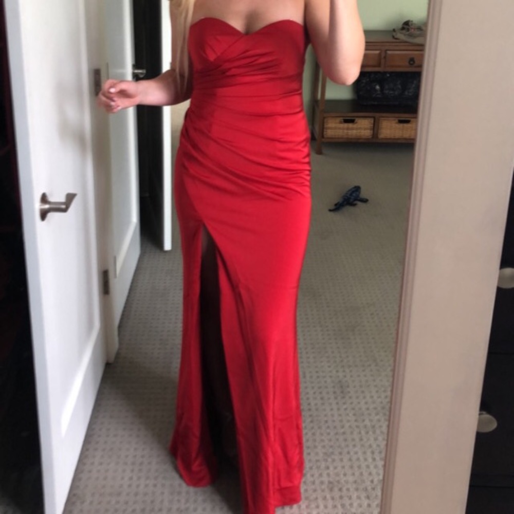 Red Strapless Prom Dress